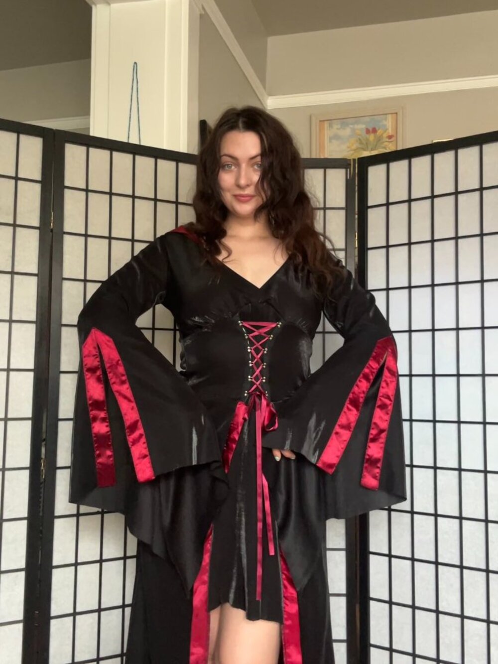 90s Witch Halloween Costume (L) large red black maxi dress vampire cosplay scary